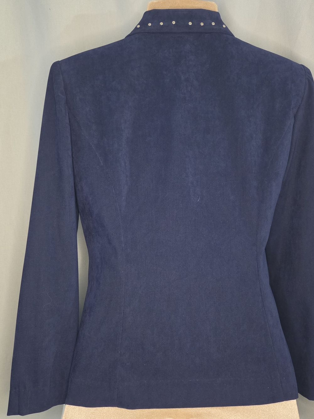 Women's Navy Button-Front Jacket with Studded Collar Size 10 P NWT - Picture 2 of 7